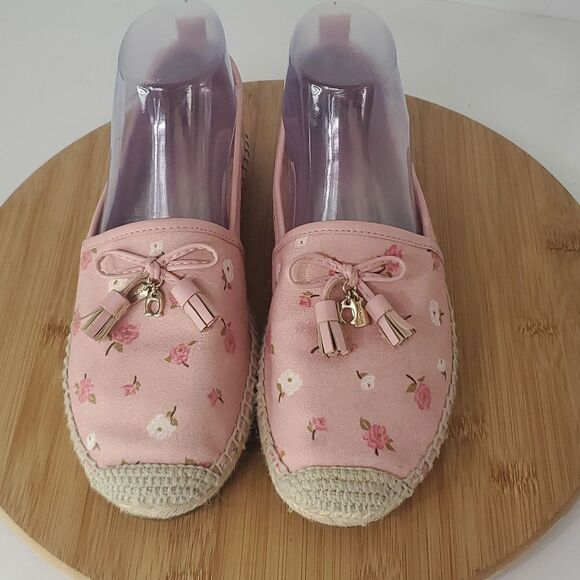 Coach Carson Canvas Pink Floral Espadrilles Slip On with Bow Women's Size 7.5 - Picture 1 of 13